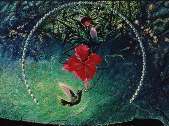 Beltane pagan art Hummingbird oil painting
