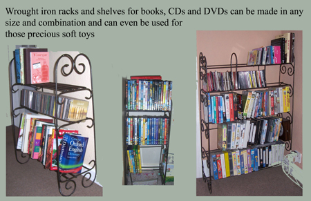 wrought iron bookshelves and cd dvd racks