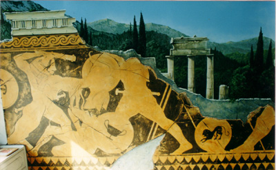 Mural greek ruins in landscape