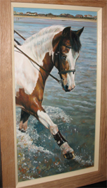 horse in sea oil painting