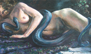 woman and snake oil painting
