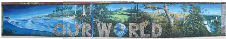 'OUR WORLD' mural in playground, Glastonbury