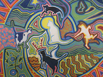 Huichol style cat painting