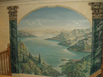 tromp l'oeil pillars and landscape painting