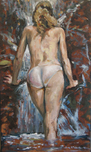 nude oil sketch in waterfall